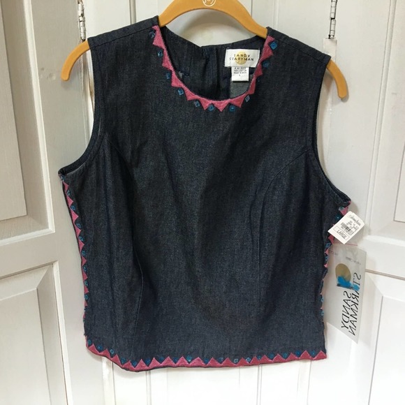 CSandy Starkman Denim Sleeveless Top w/ Embroidery - Picture 2 of 11